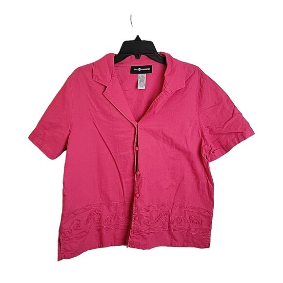 Sag Harbor Pink Linen Blend Button Front Short Sleeve Top Women's Size Large - Picture 1 of 7